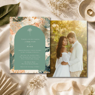Elegant Tropical Palm Leaves Photo Wedding Invitation