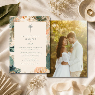 Elegant Tropical Palm Leaves Photo Wedding Invitation