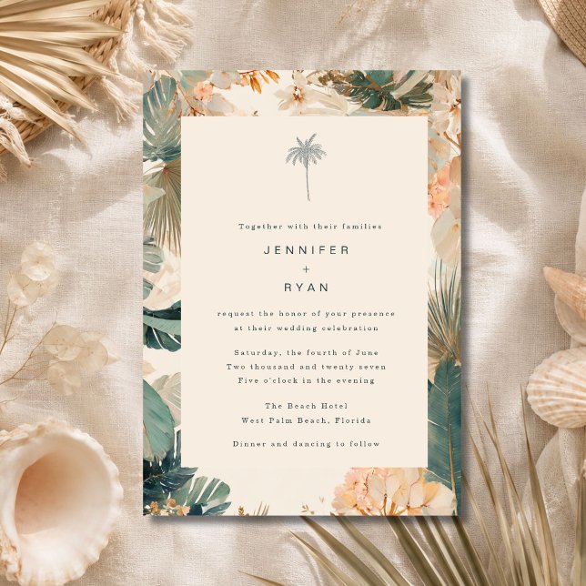 Elegant Tropical Palm Leaves Wedding Invitation (Creator Uploaded)