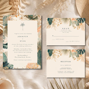Elegant Tropical Palm Leaves Wedding Reception Enclosure Card