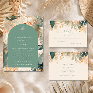 Elegant Tropical Palm Leaves Wedding RSVP Card