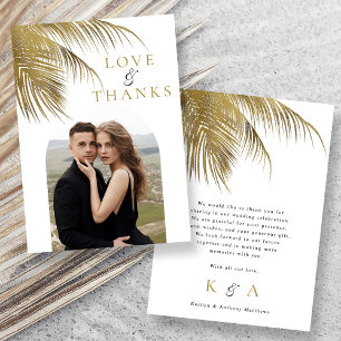 Elegant Tropical Palm Tree Beach Wedding Photo Thank You Card
