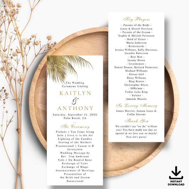 Elegant Tropical Palm Tree Beach Wedding Program Invitation (Creator Uploaded)