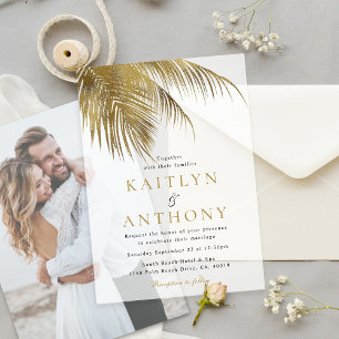 Elegant Tropical Palm Tree Beach Wedding Vellum Invitations