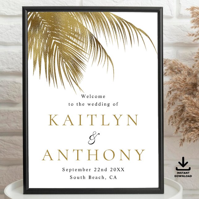 Elegant Tropical Palm Tree Beach Wedding Welcome Poster (Creator Uploaded)