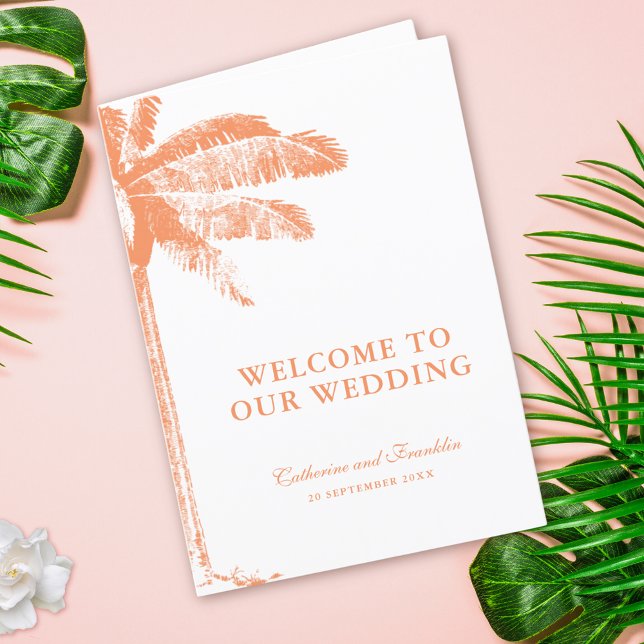 Elegant Tropical Palm Tree Folded Wedding Programme (Vintage Boho Tropical Palm Wedding Program Folded)