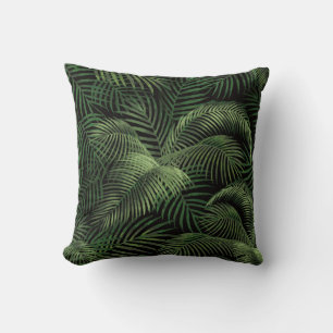 Elegant Tropical Palm Tree Pattern Black & Green Cushion