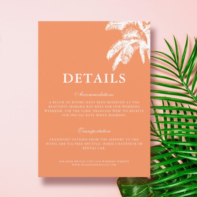 Elegant Tropical Palm Tree Wedding Details Enclosure Card (Vintage Boho Tropical Palm Photo Wedding Details Card)