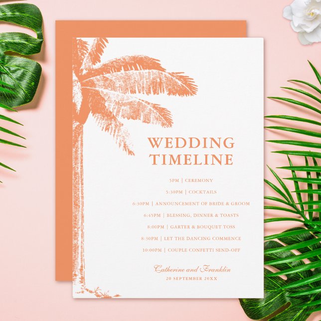 Elegant Tropical Palm Tree Wedding Timeline Programme (Creator Uploaded)
