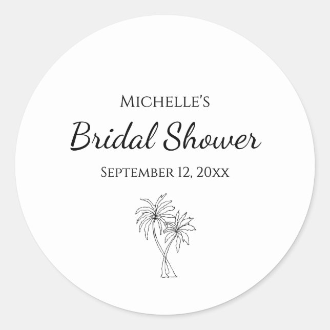 Elegant Tropical Palm Trees Modern Bridal Shower  Classic Round Sticker (Front)