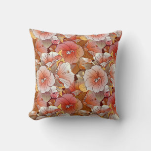 Elegant Tropical Peach And White Hibiscus Flower Cushion