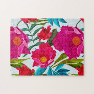 Elegant Tropical Pink And Red Flowers Puzzle