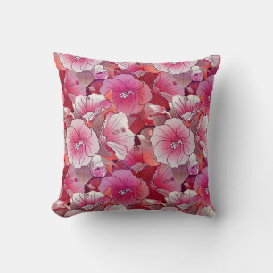 Elegant Tropical Pink And White Hibiscus Flower Cushion