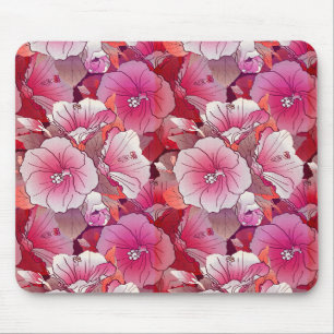 Elegant Tropical Pink And White Hibiscus Flower Mouse Pad