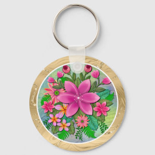 Elegant Tropical Pink Floral I Flowers Bouquet Key Ring