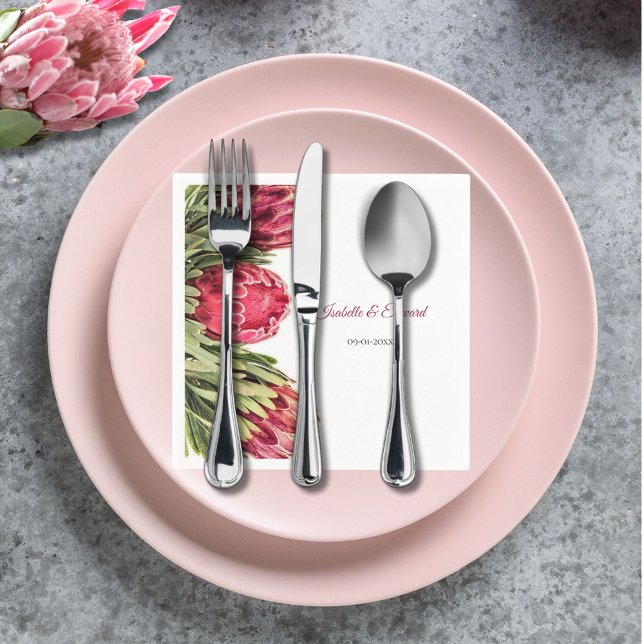 Elegant Tropical Pink Protea Floral Wedding Napkin (Creator Uploaded)