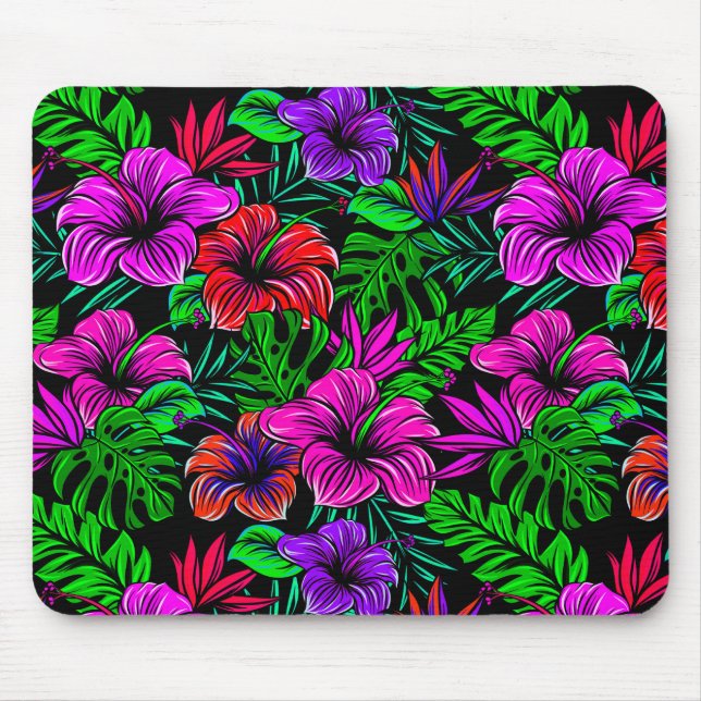 Elegant Tropical Pink Red Purple Hibiscus Flower Mouse Pad (Front)