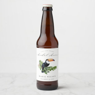 Elegant Tropical Rainforest Toucan Bridal Shower Beer Bottle Label