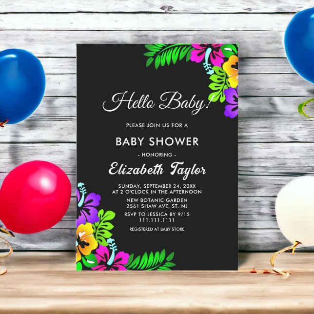 Elegant Tropical Rustic Black Floral Baby Shower Invitation (Creator Uploaded)