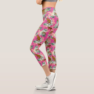 Elegant Tropical Safari Wild Cats Tiger Hot Pink Capri Leggings