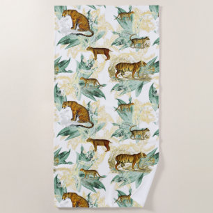 Elegant Tropical Safari Wild Cats Tiger Leopard  Beach Towel