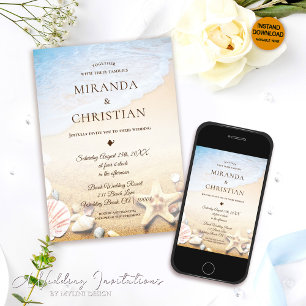 Elegant Tropical Starfish Beach Wedding Invitation