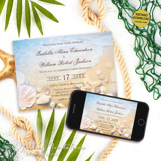 Elegant Tropical Starfish Beach Wedding Invitation (Creator Uploaded)