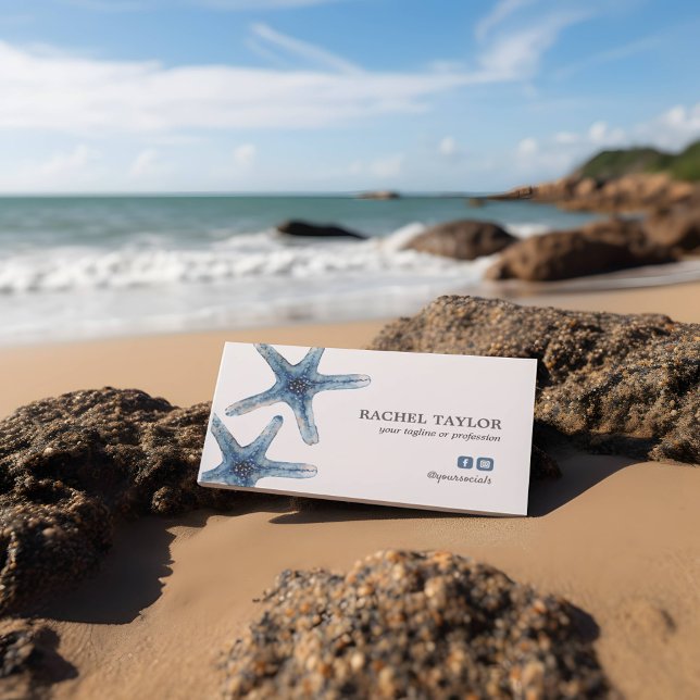 Elegant Tropical Starfish blue Beach Coastal Business Card (STARFISH THEMED BUSINESS CARD FOR TROPICAL BEACH THEMED BUSINESS)