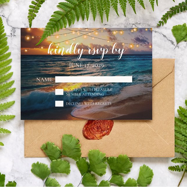 Elegant Tropical Summer Beach Wedding RSVP Card (Creator Uploaded)