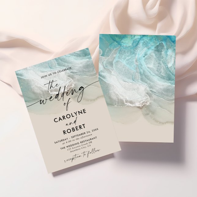 Elegant Tropical Summer Blue Ocean Beach Wedding Invitation (Creator Uploaded)