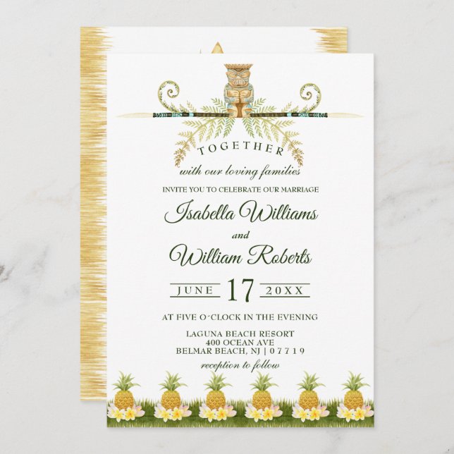 Elegant Tropical Summer Wedding Invitation (Front/Back)