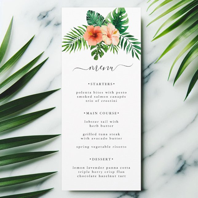 Elegant Tropical Watercolor Floral Wedding Menu (Creator Uploaded)