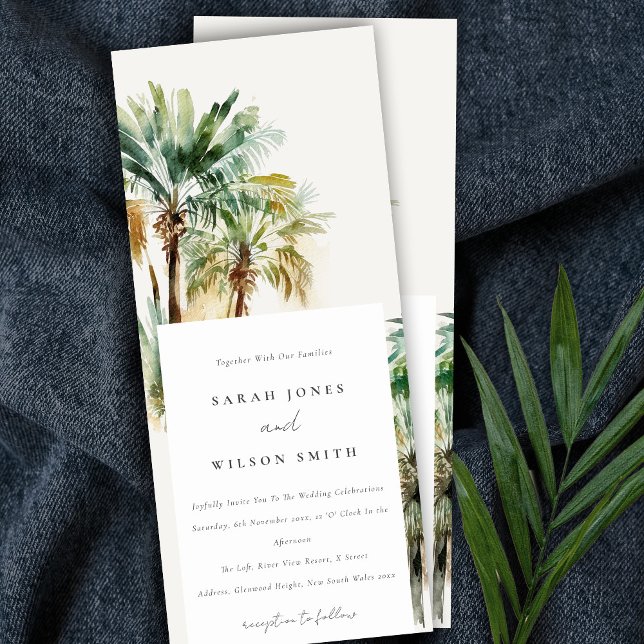 Elegant Tropical Watercolor Palm Trees Wedding Invitation (Creator Uploaded)