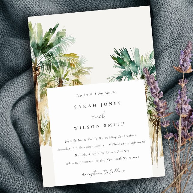 Elegant Tropical Watercolor Palm Trees Wedding Invitation (Creator Uploaded)