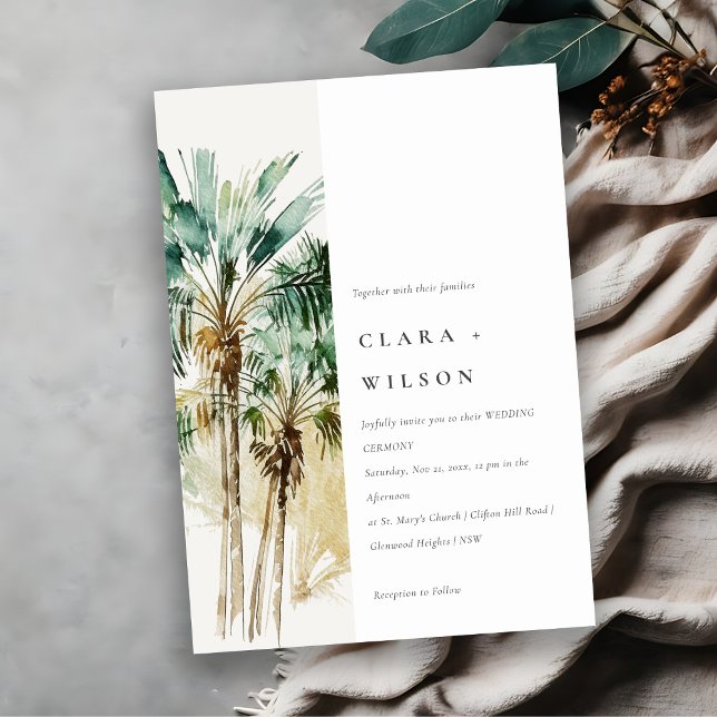Elegant Tropical Watercolor Palm Trees Wedding Invitation (Creator Uploaded)