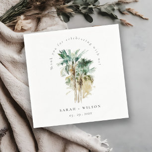 Elegant Tropical Watercolor Palm Trees Wedding Napkin