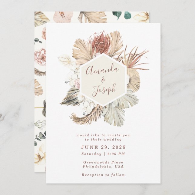 Elegant Tropical Watercolor Spring Floral Wedding Invitation (Front/Back)