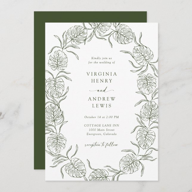 Elegant Tropical Wedding Invitation (Front/Back)