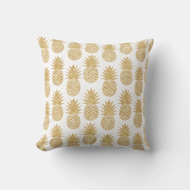 Elegant Tropical White Gold Pineapple Pattern Cushion (Front)