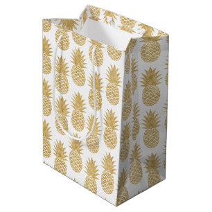 Elegant Tropical White Gold Pineapple Pattern Medium Gift Bag