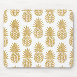 Elegant Tropical White Gold Pineapple Pattern Mouse Pad