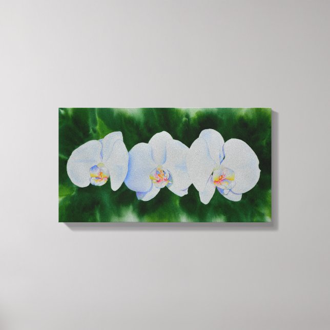 Elegant tropical white watercolor orchid painting  canvas print (Front)