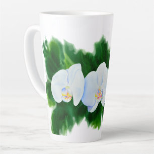 Elegant tropical white watercolor orchid painting latte mug