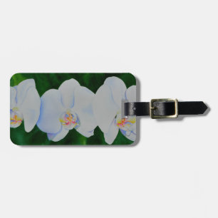 Elegant tropical white watercolor orchid painting luggage tag