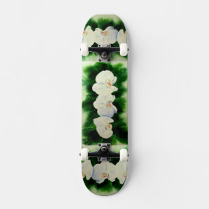 Elegant tropical white watercolor orchid painting  skateboard