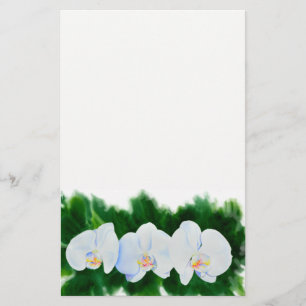 Elegant tropical white watercolor orchid painting stationery
