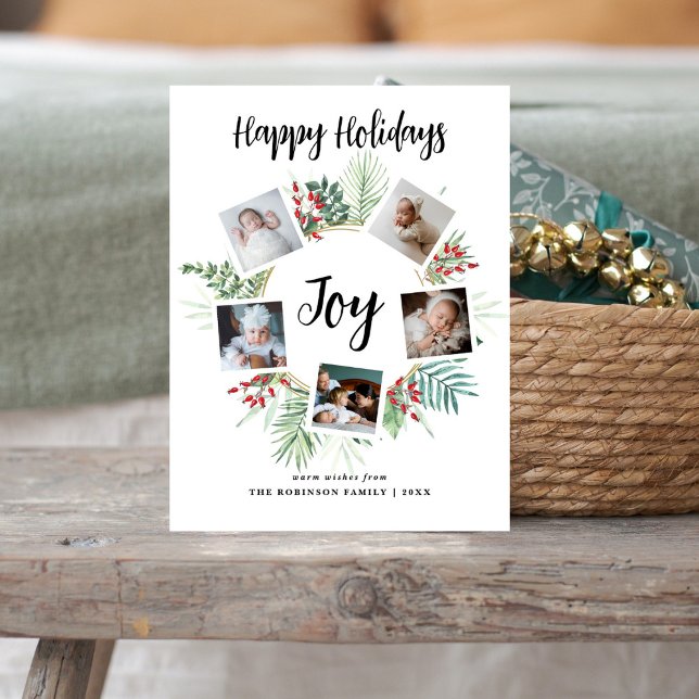 Elegant Tropical Wreath Photo Collage Christmas Holiday Postcard (Creator Uploaded)