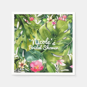 Elegant Tropics Green Leaves Floral Watercolor Napkin