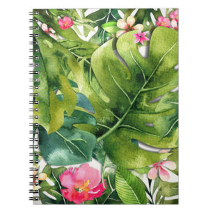 Elegant Tropics Green Leaves Floral Watercolor Notebook