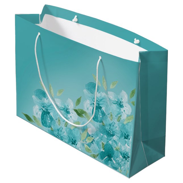 Elegant True Blue Watercolor Wildflowers Large Gift Bag (Back Angled)
